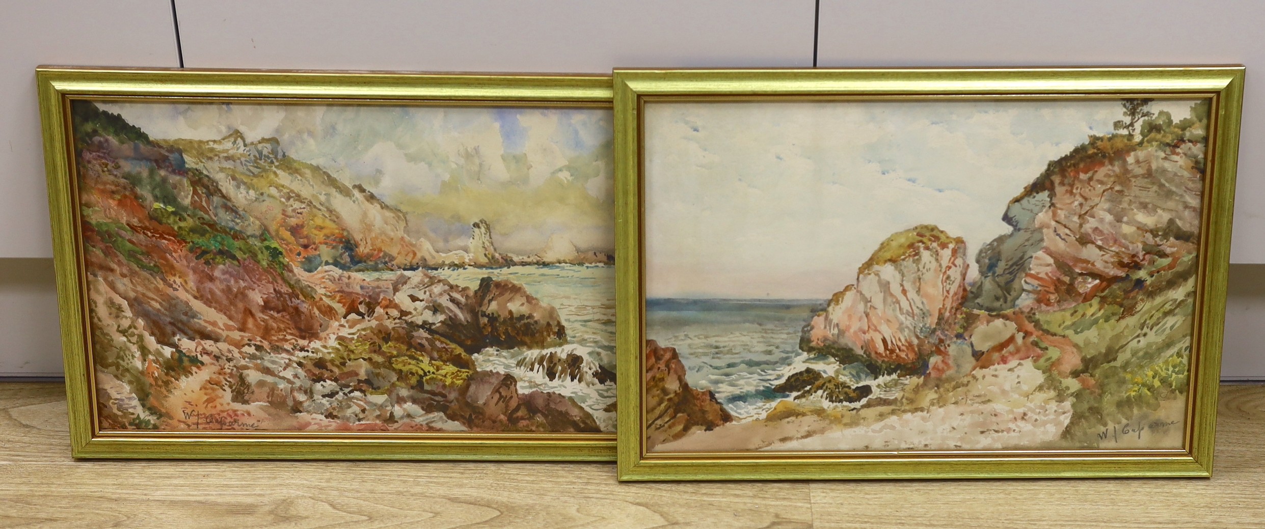 William John Caparne (1855-1940), pair of watercolours, Coastal scenes, probably Guernsey, signed in pencil, 30 x 45cm